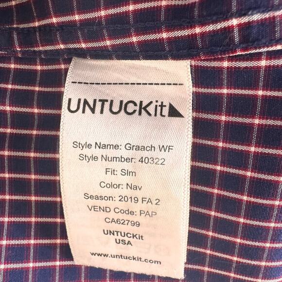 UNTUCKit Graach WF Slim Fit Blue Red Plaid Long Sleeve Men's Button Shirt Sz L - Picture 10 of 10